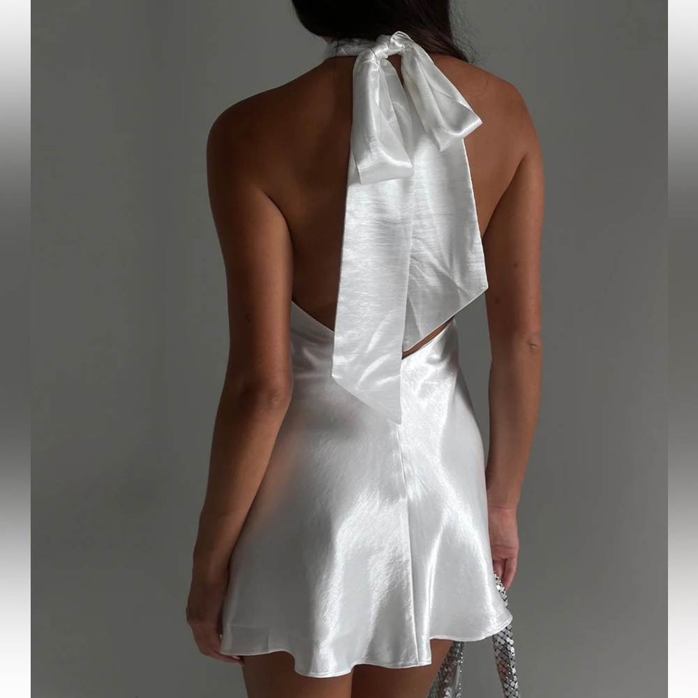 MESHKI CARTIA Bow Halter Micro Mini Dress - White